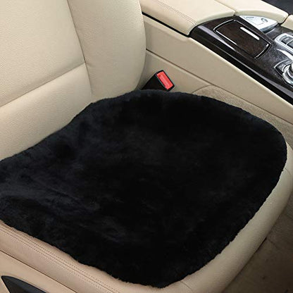 Black Genuine Sheepskin Car Seat Cover for Fuzzy Fur Wool Cushion (Black)