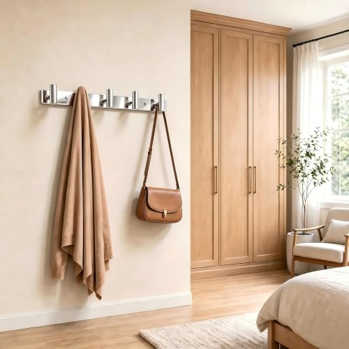 Wall Mounted Coat Rack ("T" Shape 5 Hooks - 1 Pack / Glossy)