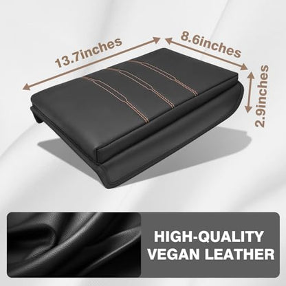 Armrest Cover for Honda CR (11) 23+ |CR-V| Black/Orange Stitching, +Thick)