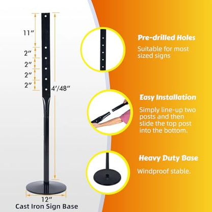 Heavy Duty Cast Iron Sign Post Base Kit (12")