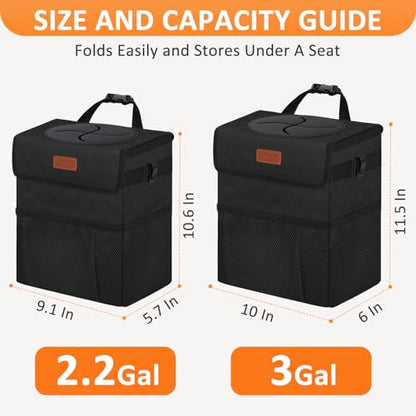 Car Trash Can with Lid Leak Proof Car Accessories for Women (2.2 Gallons / Quilted-Black)