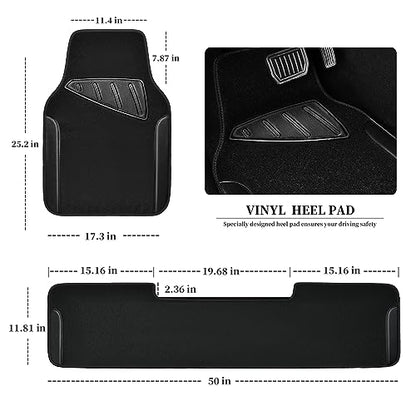 Waterproof Universal Faux Leather 3Pcs Car Floor Mats (Black Pure)