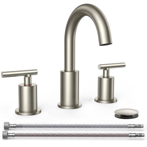Widespread Brushed Nickel Bathroom Faucet 3 Hole Commercial Faucet (Stainless Steel)