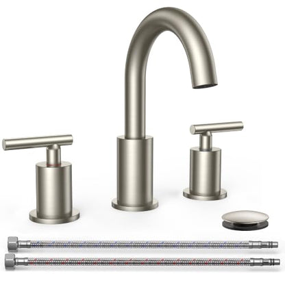 Widespread Brushed Nickel Bathroom Faucet 3 Hole Commercial Faucet (Stainless Steel)