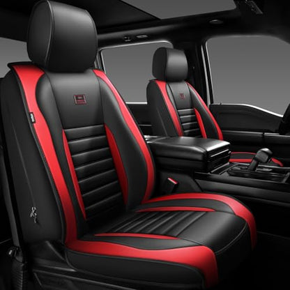 Nappa Leather Car Seat Covers Front Seats (Black Red / Front Seats)