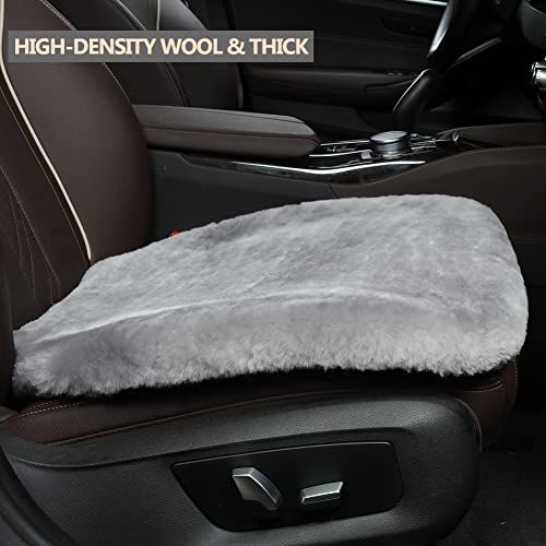 Genuine Sheepskin Car Seat Cushion Seat Covers for Cars Trucks SUV Comfort Seat Protector Pad for Car Driver Seat Car Accessories (Grey / 2 Front Seat Cushions & Bench Seat Cushion-3 Pcs)