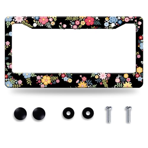 Beautiful Colorful Flowers Stainless Steel License Plate Frame for US Cars (Colorful hibiscus)