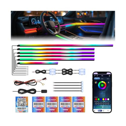 Dreamcolor Acrylic Car Ambient Lighting Kit 14 in 1 LED Interior Car Strip Lights APP Control Zoned Control System 252 Color Modes DIY Neon Wireless Sound Activated RGB Neon Light Kits New Version (dreamcolor 14 lights(new))