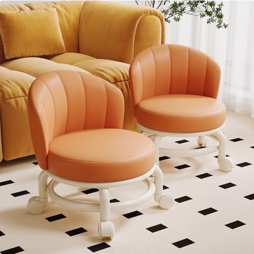 Low Rolling Stool with Backrest (Orange)