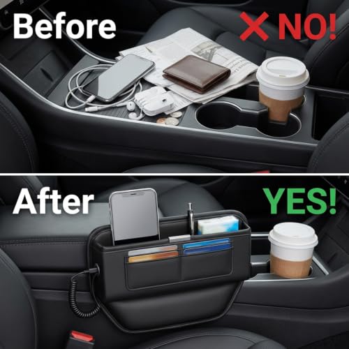2Pack Universal Fit Premium Leather Car Seat Gap Filler Organizer