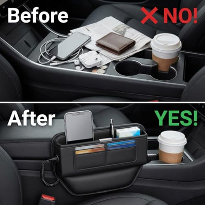 2Pack Universal Fit Premium Leather Car Seat Gap Filler Organizer