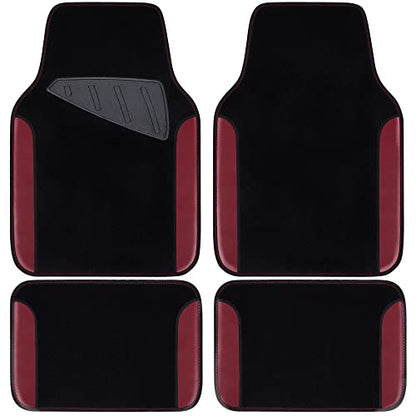 Waterproof Universal Fit Car Floor Mats (Black and Burgundy)