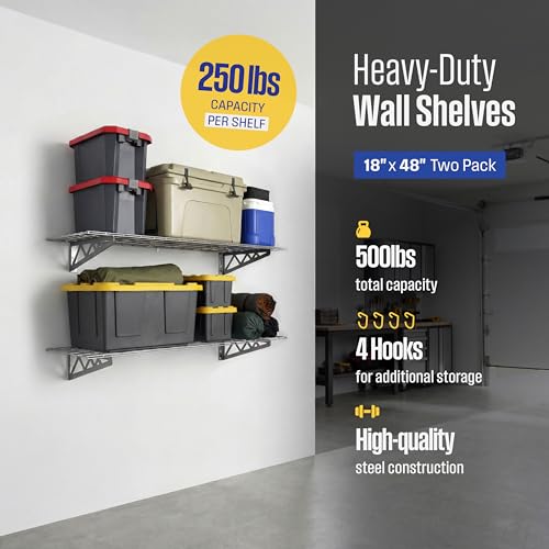 Steel Garage Wall Shelves 2 (18"x48" (2-Pack) / Hammertone)