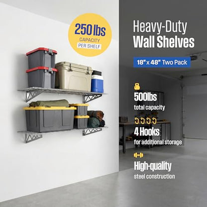 Steel Garage Wall Shelves 2 (18"x48" (2-Pack) / Hammertone)