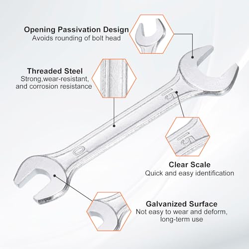2pcs Double Open End Wrench 10mm x 15mm Metric 15 Degree Offset Angle Small Flat Head Wrench Galvanizing Open Ended Spanner for Automotive Repair Furniture Assembly (10mm x 15mm)