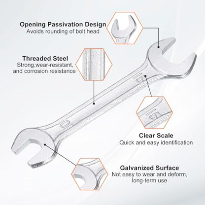 Double Open End Wrench 10mm x 15mm Metric 15 Degree Offset Angle Small Flat Head Wrench Galvanizing Open Ended Spanner for Automotive Repair Furniture Assembly (10mm x 15mm)