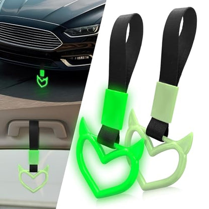 2 Pcs Devil Heart Shaped Car Handle Strap (Luminous Green)