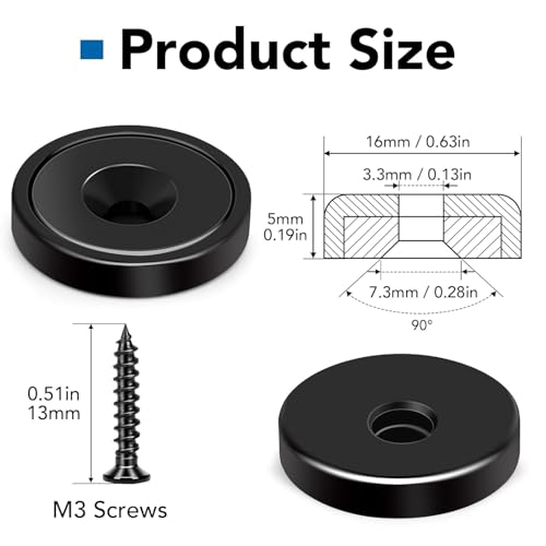 Strong Magnets Heavy Duty Screw On Neodymium 20LBS Magnet 6 Pack (Black / 0.63in)