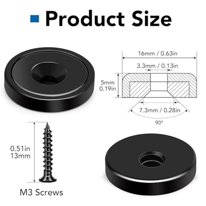 Strong Magnets Heavy Duty Screw On Neodymium 20LBS Magnet 6 Pack (Black / 0.63in)
