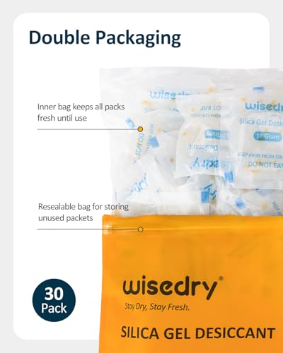 10 Gram [30 Packs] Silica Gel Desiccant Packets Reusable for Moisture with Color Indicating Rechargeable Small Dessicant Packs Food Grade (10 Grams)