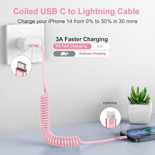 USB C to Lightning Cable 3FT for Car (3FT / Usb C to Lightning / Pink)