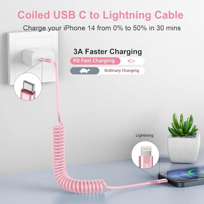 USB C to Lightning Cable 3FT for Car (3FT / Usb C to Lightning / Pink)