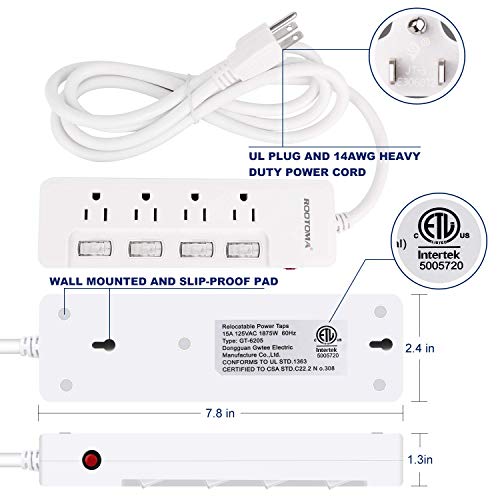 Appliance Extension Cord with Individual Switches on Off (6 FT - 4 AC - White)