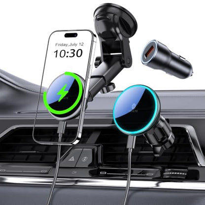 for Mag Safe Car Mount Charger Dash Windshield Vent Magnetic Phone Holder (Green light)