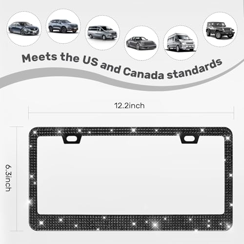 2 Pack License Plate Frames for Women (Black (2PCS))