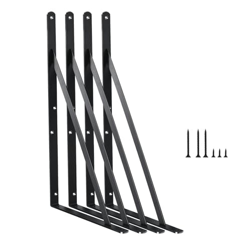 4 Pack L14 x H 10" Black Heavy Duty Shelf Brackets with Screws Metal Shelf Brackets Shelf Support Angle Brackets for Shelves L Brackets Heavy Duty Floating Shelf (4 Pack-Black / 14''x10'')