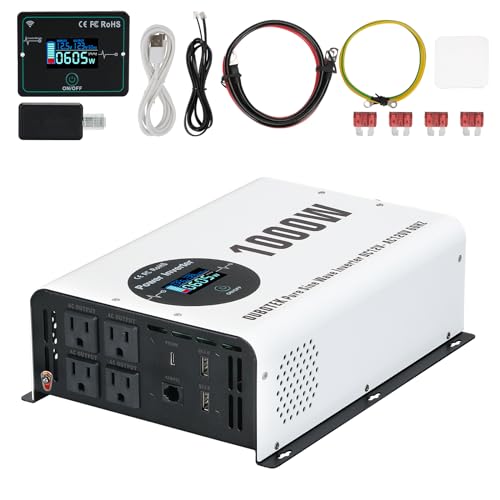 1000W Power Inverter Pure Sine Wave 12V DC to 120V AC (1000W-Wireless / 12V)
