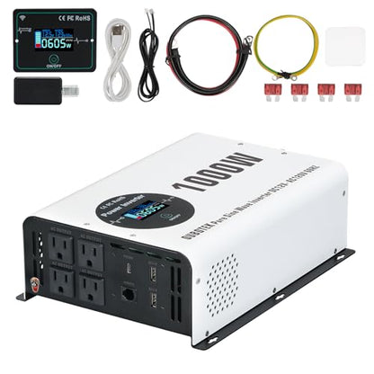 1000W Power Inverter Pure Sine Wave 12V DC to 120V AC (1000W-Wireless / 12V)