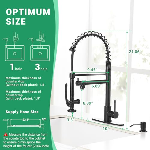 Commercial Pull Down Kitchen Sink Faucet with Sprayer Matte Black (Black)