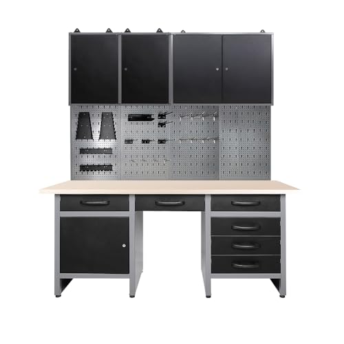 Heavy Duty Garage Storage Cabinet System Set with Wooden Worktop (05)
