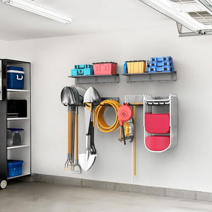 Wall Mounted Garden Tool Rack (24 inch railx4 / Black)