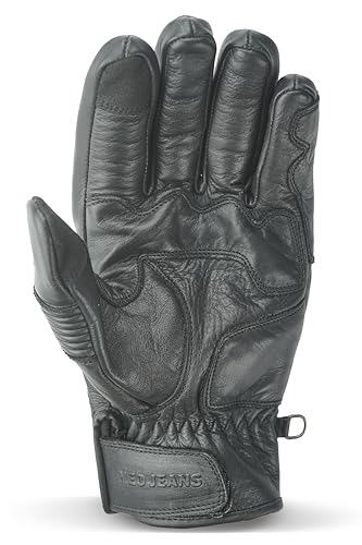 Leather Motorcycle Gloves for Men with Knuckle and Finger Protection Bike Riding Gloves with Magic Tape Closure Ideal for Spring (Large / Fast Track Black)