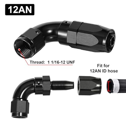 12AN 90 Degree One Piece Full Flow Hose End Fitting Swivel for CPE Braided Hose (12AN / 90 Degree)