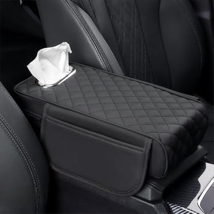 Car Armrest Cover Leather Car Console Covers Box Pad with Pocket and Tissue Box Arm Rest Cover for Car for SUV Truck Sedan Vehicle (favor-dark)