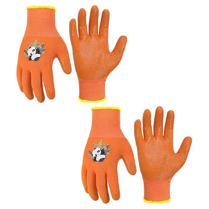 2 Pairs Kids Gardening Gloves (Orange (Pack of 2) / X-Large (Age 9-10))