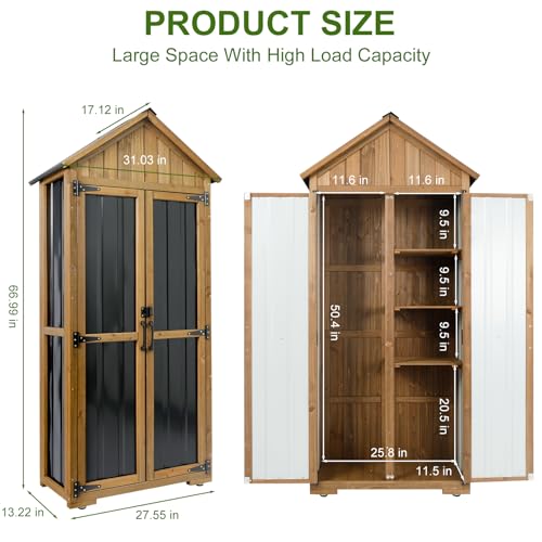 Wood & Metal Outdoor Storage Cabinet with Waterproof Roof (13.2"D x 31"W x 67"H)