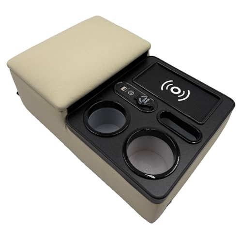 Car Armrest Box with Cup & Phone Holders (Beige)