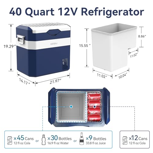 12 Volt Refrigerator Car Fridge Portable 12V 40 Quart Freezer Compressor Cooler 12V (Blue(White))