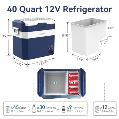 12 Volt Refrigerator Car Fridge Portable 12V 40 Quart Freezer Compressor Cooler 12V (Blue(White))