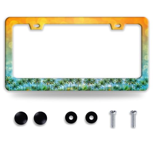 Palm Tree License Plate Frame Stainless Steel Tropical License Holder (Tropical Hawaii Palm Tree)
