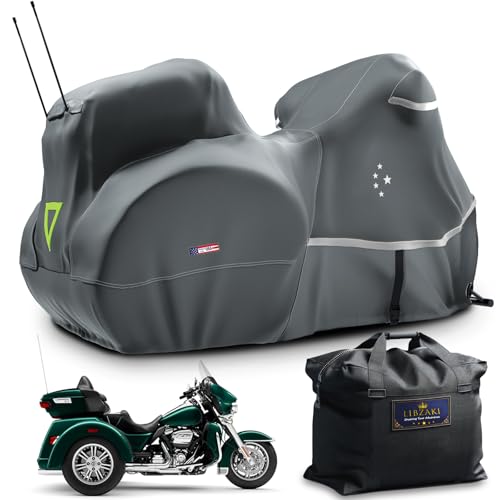 Trike Cover Motorcycle Cover LI LIBZAKI Heavy Duty 600D Waterproof for Trike Models Harley Davidson freewheeler (Light Gray / 115" - Trike)