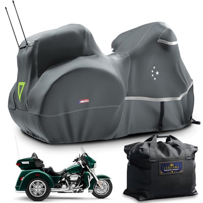 Trike Cover Motorcycle Cover LI LIBZAKI Heavy Duty 600D Waterproof for Trike Models Harley Davidson freewheeler (Light Gray / 115" - Trike)
