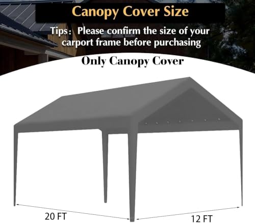12 x 20 FT Carport Replacement Cover (12'x20' / Gray)