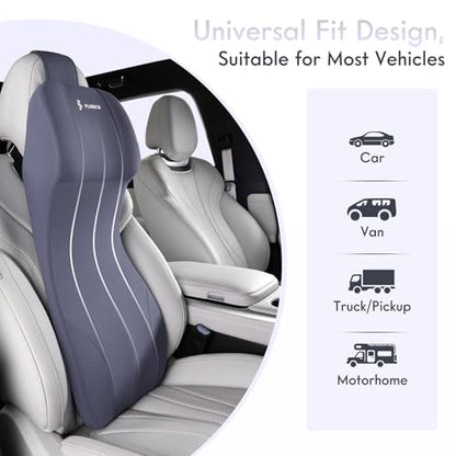 Integrated Car Seat Lumbar Support Pillow & Car Neck Pillow Memory Foam Back Cushion for Driving Car Seat Back Support Pillow for Car Seats Driver Back Neck Sciatica Pain Relief Cushion (Blue / 1 Piece)