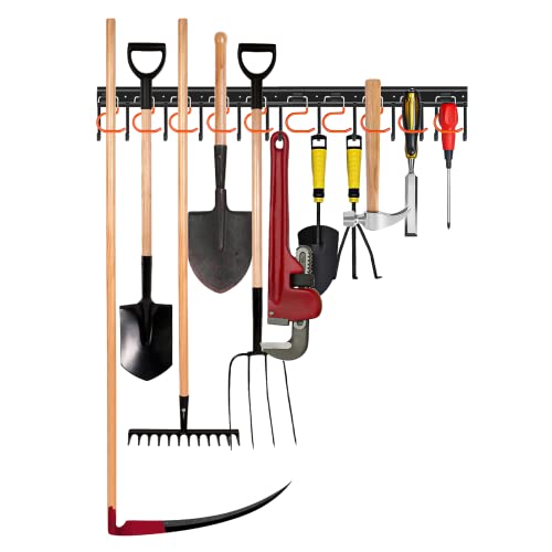 34'' All Metal Garden Tool Organizer Wall Mount Garage Organizers and Storage with Hooks Tool Hangers for Shed (34inch(17"x2pack))