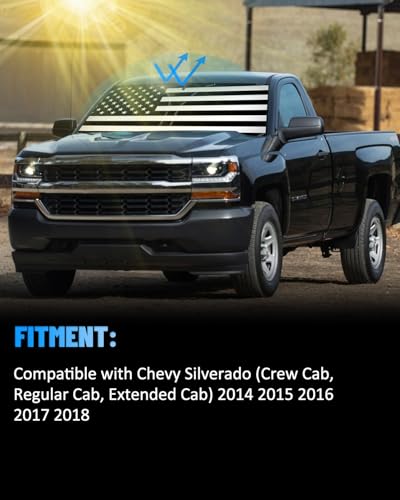 B&W American Flag Car Windshield Sun Shade Compatible with Chevy Silverado 2014 (for Chevy Silverado 2014-2018 - USA Flag)